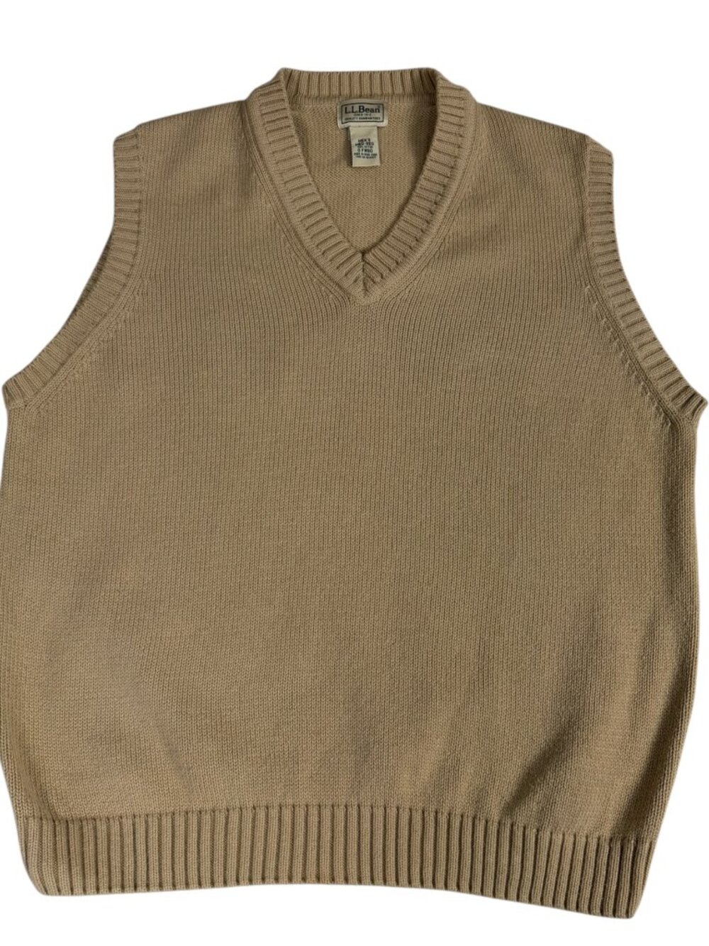 L.L.Bean Men’s Medium Cotton Sweater Vest Tan V-Neck Classic Grandpa Core